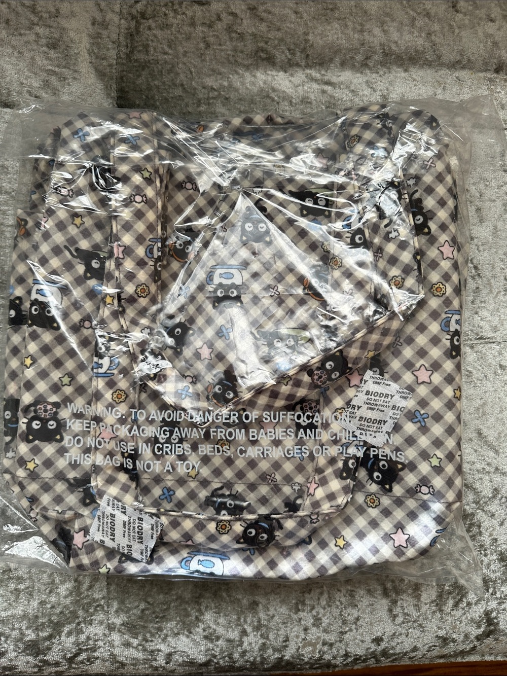 Baggu Everyday Cloud Bag - Chococat Grey Gingham NWT - Picture 2 of 8